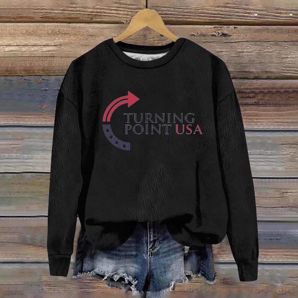 Ladies Fashion Casual Long Sleeve Printed Round Neck  Pullover Top