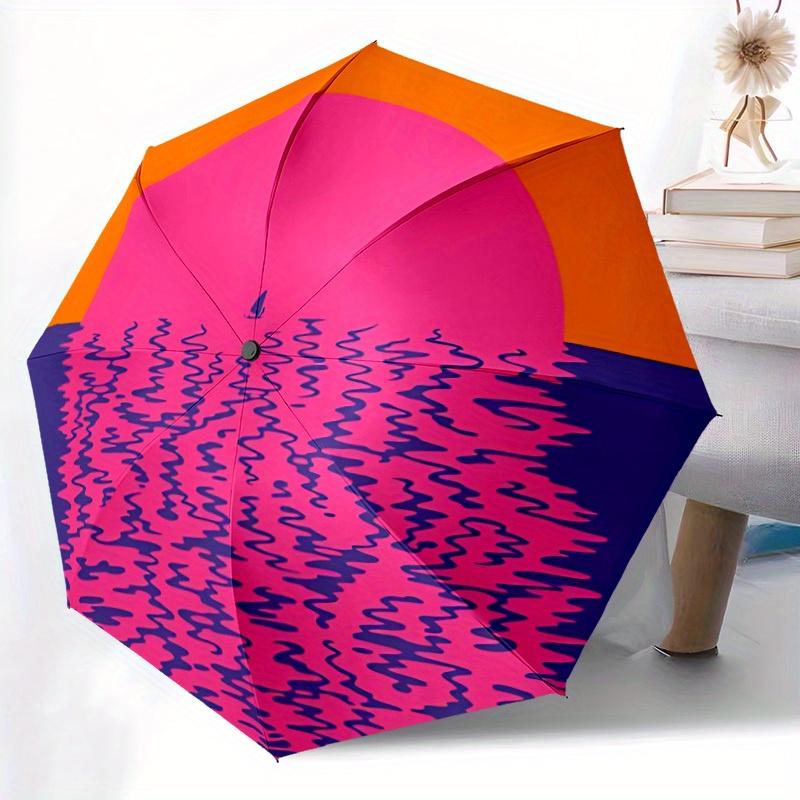 1pc Sunset Sailboat Automatic Open 8-Rib Windproof Umbrella, Travel & Commuting, Suitable for All Seasons