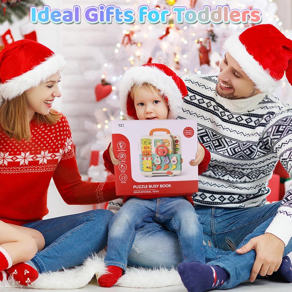 Toddler Toys Age 1-2, Musical Montessori Busy Board, Early Educational Toys for 1-2 Year Old, Motor Skills Developmental Toy, Toddler Travel Toy,