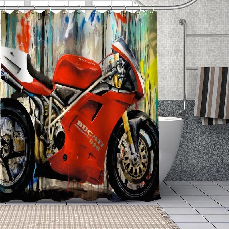Textile Article Light Motorcycle Custom Pattern Polyester Bath Curtain Waterproof Shower Curtains Geometric Bath Screen Printed Curtain For Bathroom