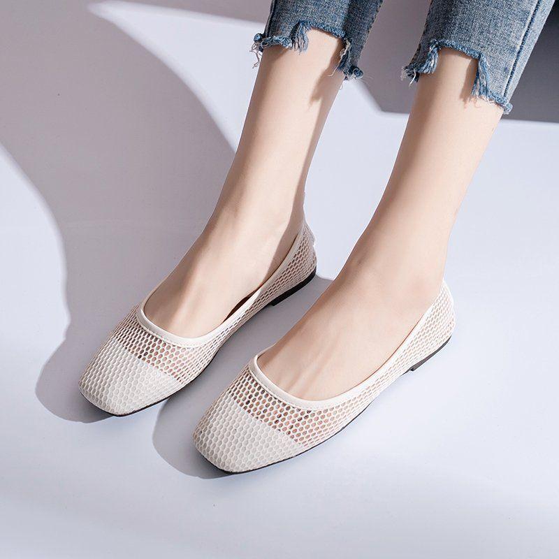 Fashion low-heeled low-top square head hollow 2025 spring and summer new models are comfortable to wear, daily Doudou shoes trend single shoes women