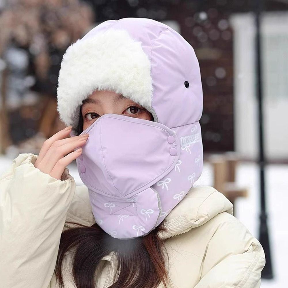 Bow Pattern Pullover Hats Cold Proof Cycling Mask New Ear Protection Cap  Winter