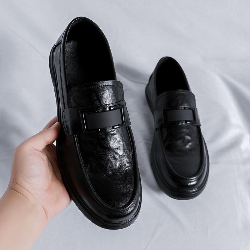 Leren Schoenen Heren Leren Platformzool Business Casual Zacht Leer Ademend Eén Pedaal Doudou Schoenen Handgreep Bruin 4733-R