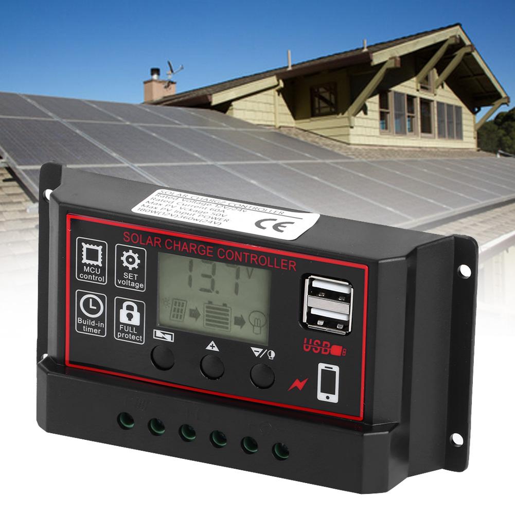 12V 24V Solar Photovoltaic Meter Intelligent Digital Display Controller USB 5V 60A