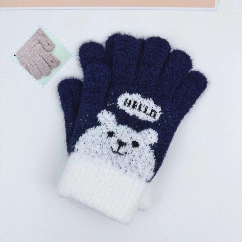 

Korean Cartoon Gloves for Women In Autumn and Winter Warm and Thick Knitted Cold Resistant Gloves темно-синього кольору