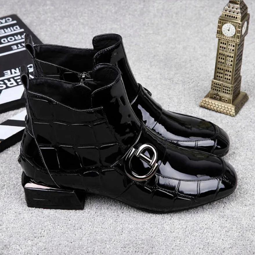 Moteriški Batai Lakinė Oda Moteriški Batai Ruduo Žemas Kulnas Blizgantys Batai Smailianosiai Moteriški Aulinukai De Mujer