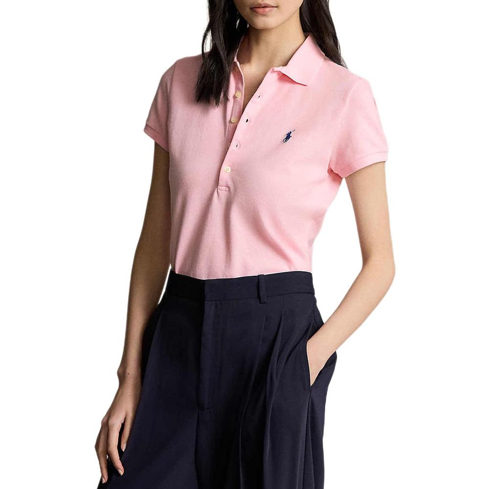 Polo Ralph Lauren FW21 Koszulka polo z krótkim rękawem i haftowanym logo Slim Fit Damskie topy Różowy 505654112COUNTRYCLUBPINK