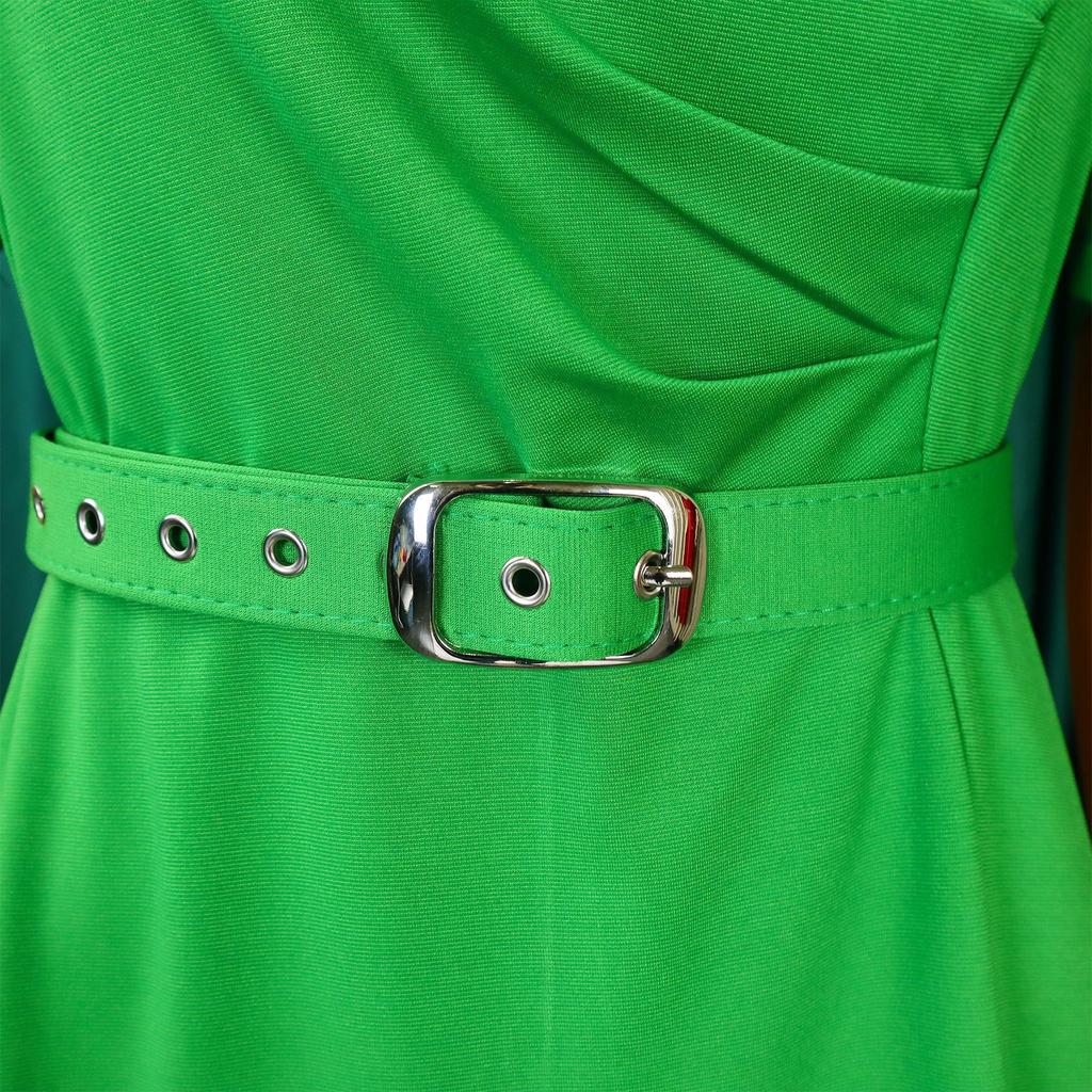 Women Elegant Dresses Belt Waisted Pleated Mid Calf Fashion Ladies 2026 New V Neck Short Sleeve Birthday Party Dress