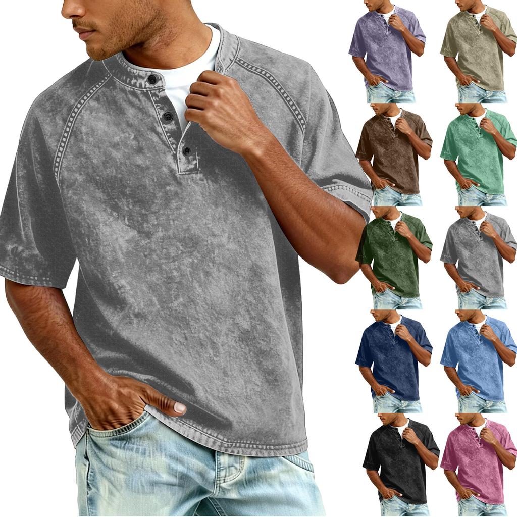 Men Henley T Shirt Short Sleeve Raglan Button Down Casual Loose Fit Crewneck Vintage Top Tee