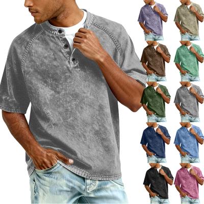 Men's Button-down Short-sleeved Fitted Distressed Washed -neck Casual Shirt