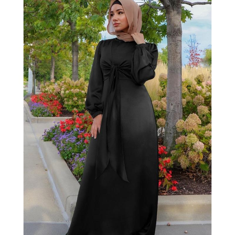 Spring New Waist Lace-up Elegant Satin Dress