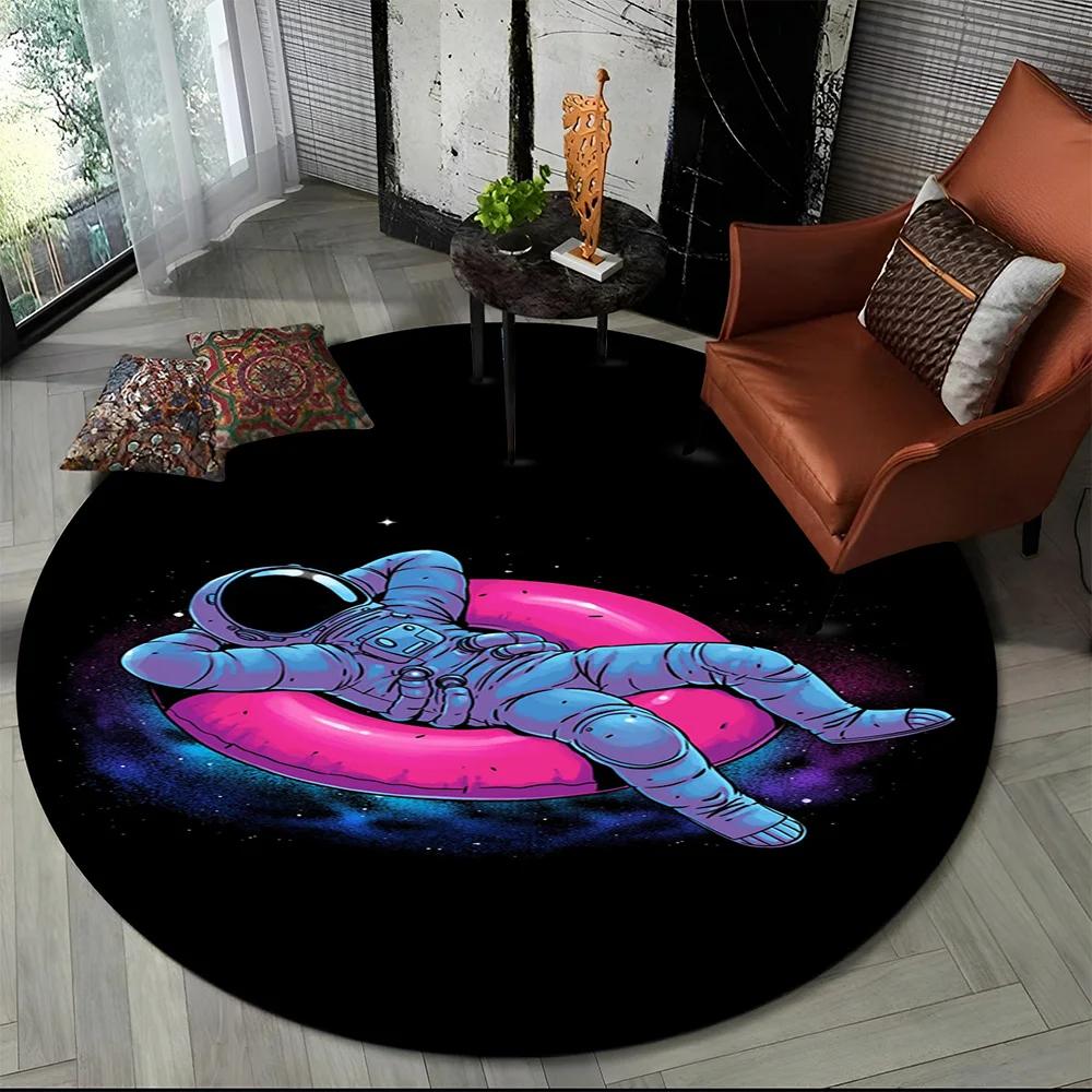 3D Astronaut Space Cartoon Round Carpet Rug for Living Room Bedroom Child Playroom Chair Decor,Pet Area Rug Non-slip Floor Mat