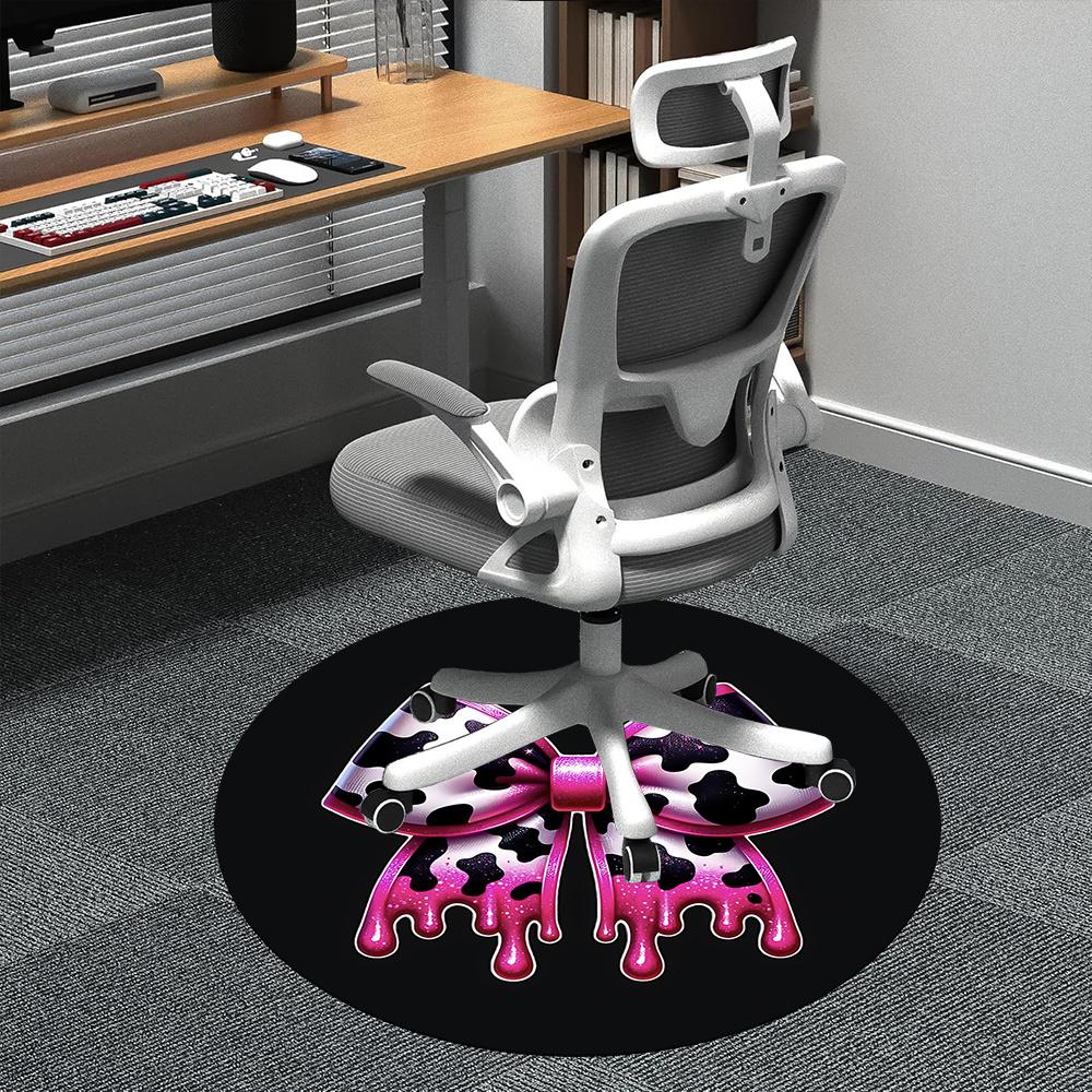 

1pc Cow Print Bow Office Round Area Rug, Indoor Mat Suitable ForOffice, Under Office Chairs Bedroom Living Room Home Decor, Room Deco 118 80cm by 80cm