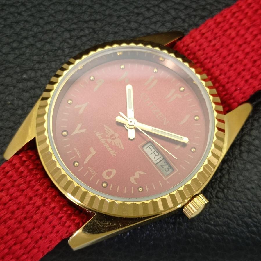 REFURBISHED AUTOMATIC CITIZEN 8200 JAPAN MENS ARABIC RED DIAL WATCH a427232-2 QRL-a427232