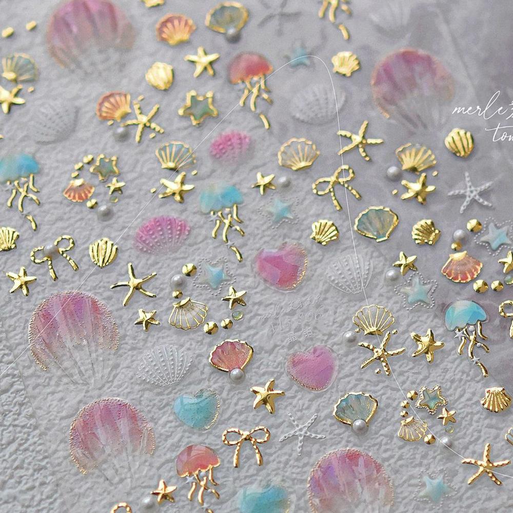 Laser Sliver Star Ocean Dolphin Whale Shoal of Fish Bubbles Sea Marine Organisms Nail Art Sticker Self Adhesive Manicure Decal