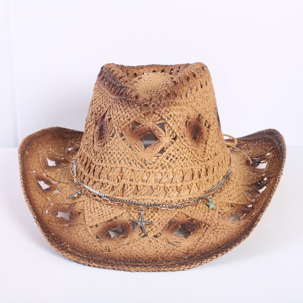 Popular European and American Classic Hollow Western Cowboy Hat Men's and Women's Fashion Vacation Breathable Sunshade Straw Hat