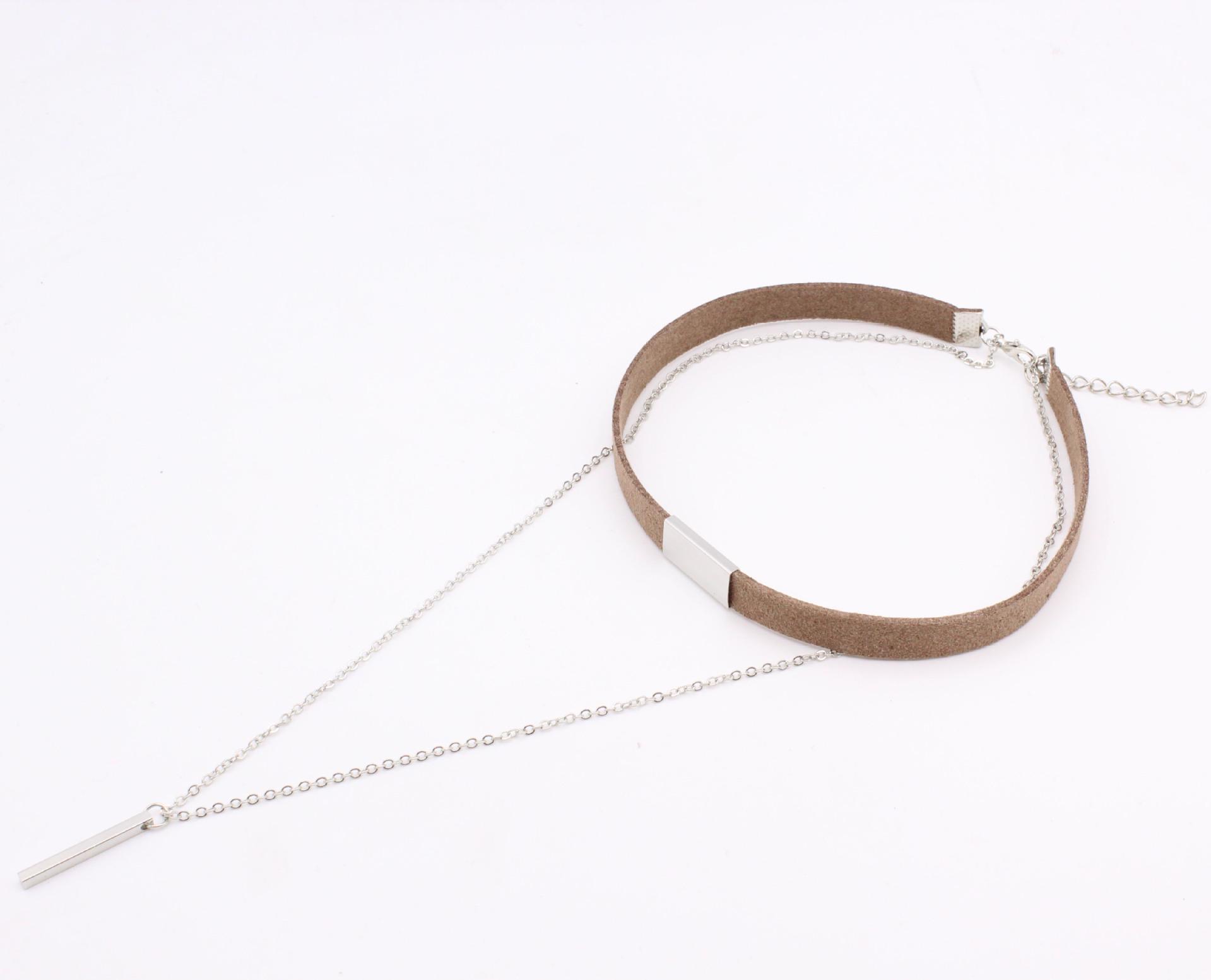 European & American Double Layer Velvet Tassel Necklace with Collarbone Chain