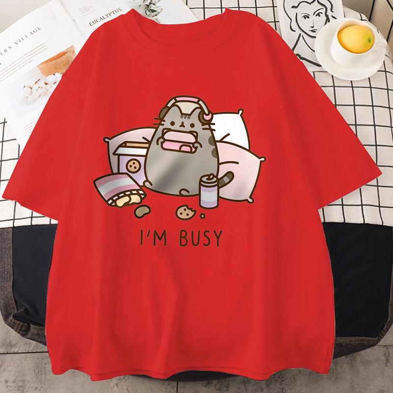 Neu Entschuldigung Ich bin beschäftigt Katze spielt Spiele mit Kopfhörern Mann Frau T-Shirt Hohe Qualität Markenkleidung Lockere T-Shirts Tops Paar
