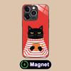 Cute Coffee Cat Glass MagSafe Mobile Phone Case for iPhone 17 16 15 14 13 12 11 Air Pro Max Plus Mini Colorful Cover