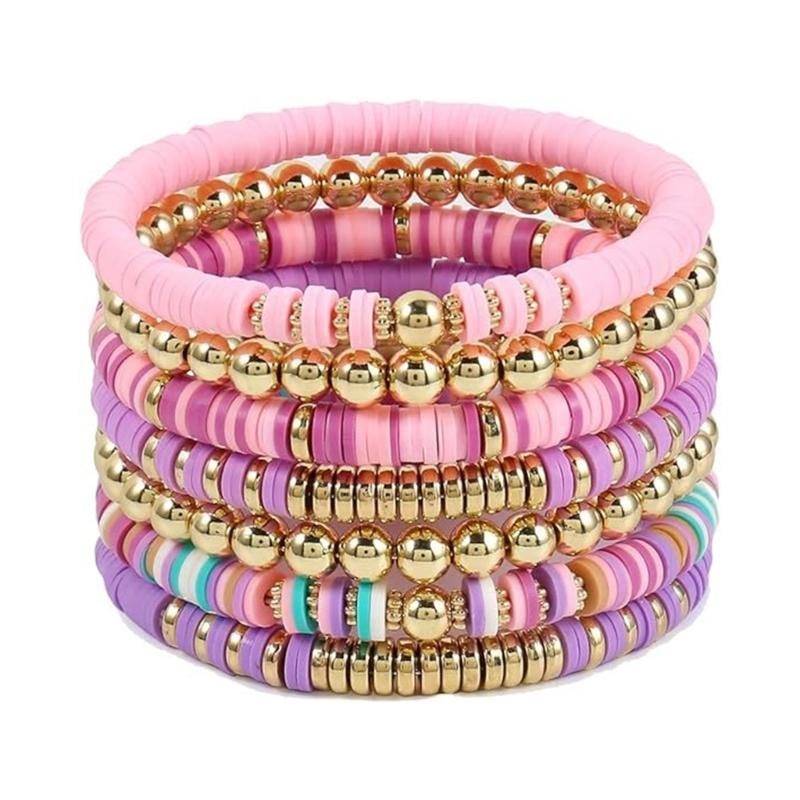 Fashion Colorful Beaded Bracelet Elastic Bracelet Soft Clay Stacking Bracelet Suitable for Casual and Party Wear