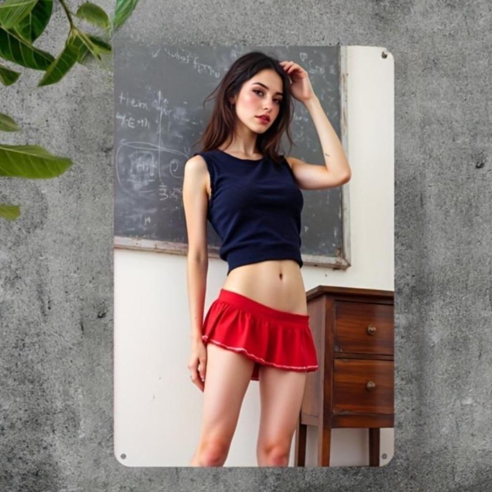 Vintage Teacher Tin Sign Blue Red Outfit Blackboard Wall Art Metal Decor 20x30cm