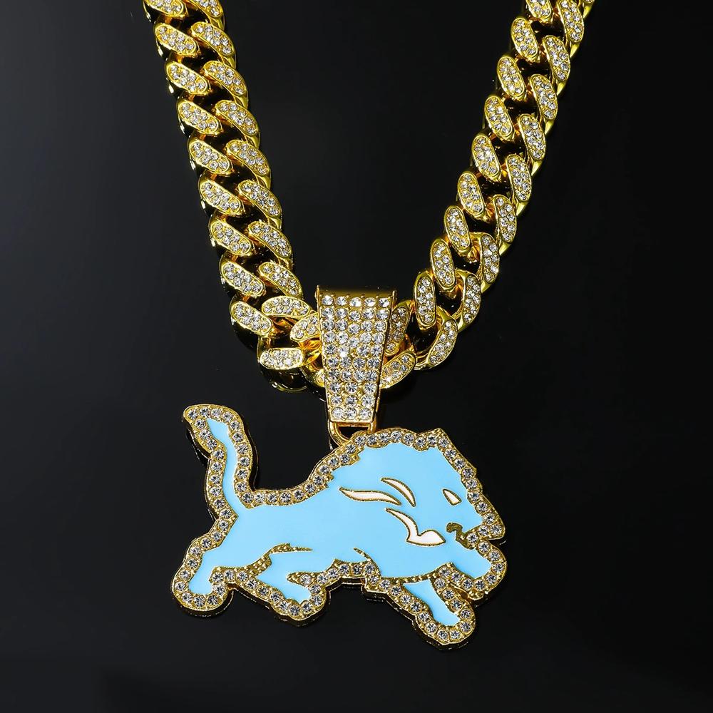 Herren Damen Hip Hop Blauer Wolf Anhänger Halskette Mit 13mm Kristall Kubanische Kette HipHop Iced Out Bling Halsketten Mode Charm Schmuck