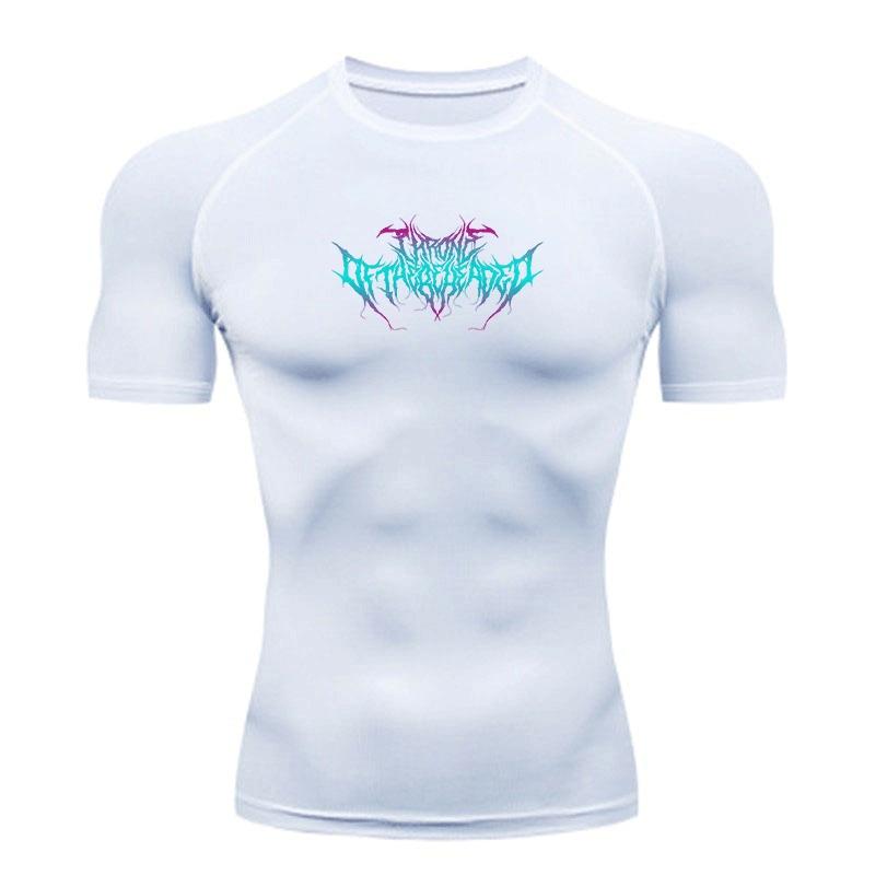 Men's Compression Fitness Workout T-Shirt, Breathable Quick Dry Sport Tee with Stylish Gradient Deathcore Style Graphic for Gym Running Training Athle
