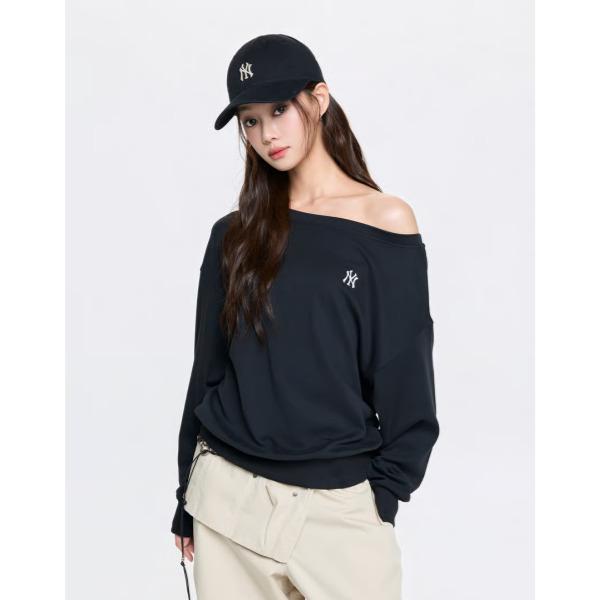 MLB Women's Basic Off-Shoulder Sweatshirt New York Yankees -Black