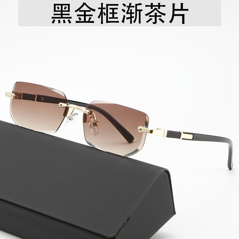 No Frame Stylish Cut Edge Sunglasses for For Women European and American Metal Small Shaped Frame Personalized Wearing Sunglasses