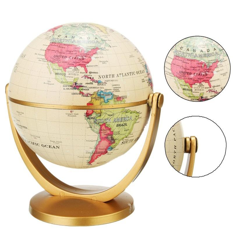 1PC 12cm Retro Globe 360 Rotating Earth World Ocean Map Ball Antique Desktop Geography Learning Education Home School Decoration