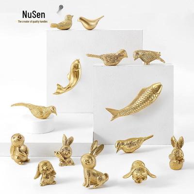 Nordic Luxury Brass Animal Drawer Handles: Bird, Koi, Rabbit