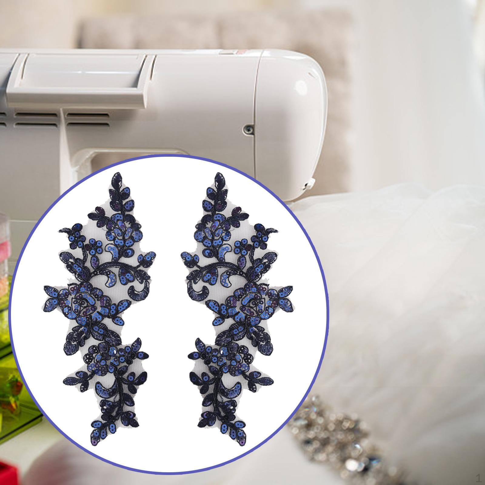 

1 пара кружевных аппликаций, вышивка, аппликации, цветочные украшения, пришивные нашивки, отделка для шитья темно-синий