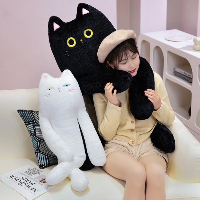 Korean Cat Sleeping Throw Pillow Cute Black Cat White Cat Long Leg Doll Girl Bed Sleeping Sandwich Doll Long Pillow