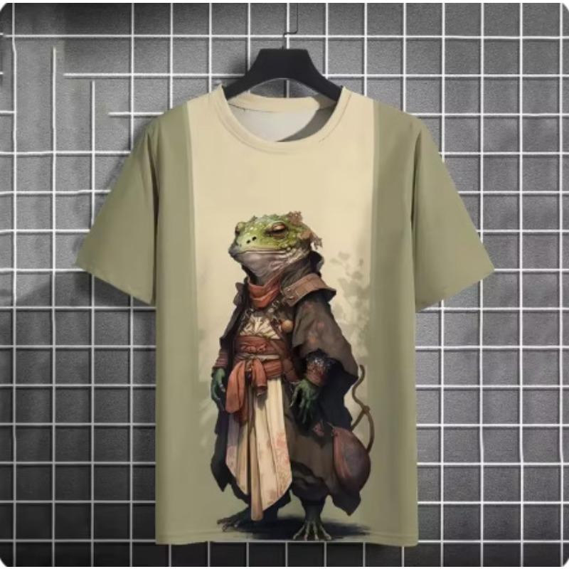 Fashionable Casual Cool Warrior Cat Pattern T-shirt Summer Men Fun Hip-hop Harajuku Street Animal Print Casual Short Sleeved T-shirt