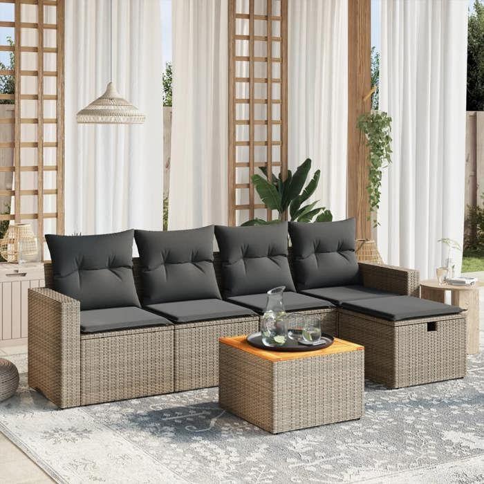 VidaXL Salon de Jardin avec Coussins 6 pcs, Canapés de Terrasse, Ensemble de Meubles de Patio, Mobilier d'Extérieur, Gris 3264833
