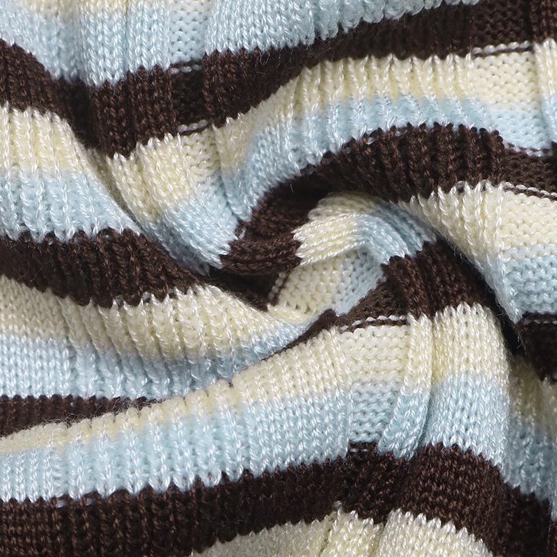 2026 Autumn/Winter Sweet Retro Striped Ruffled Slim Knit Sweater for Women