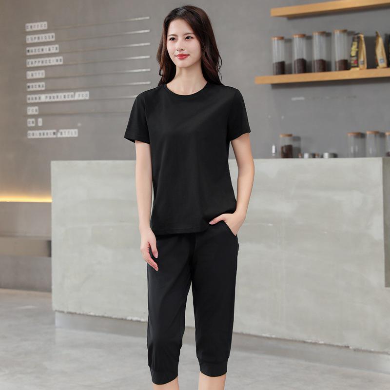 

Женский летний спортивный костюм большого размера - Топ с коротким рукавом свободного кроя и капри M