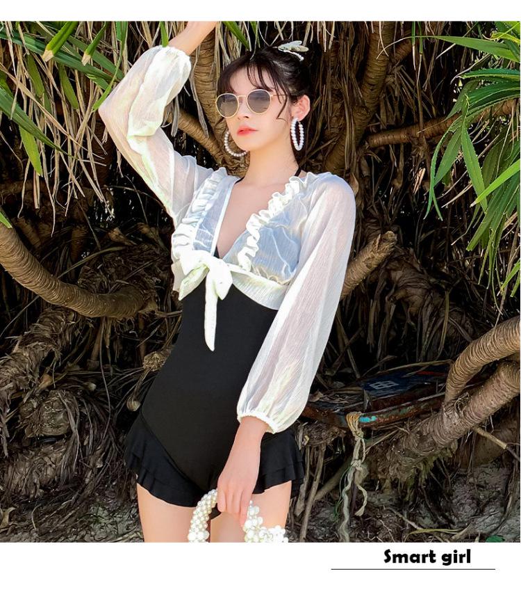 Elegantní zeštíhlující dvoudílné plavky: Zakrývající břicho, konzervativní vílí styl na pláž nebo do horkých pramenů