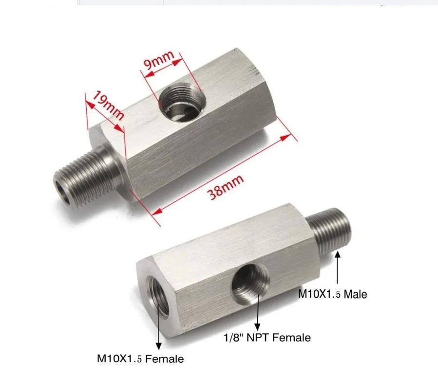 Oil Pressure Sensor Connector Feed Line Gauge Tee Adapter Stainless Steel Side Holes Female To M12 M10 M14 1/8NPT1-8BSPT 1/4NPT