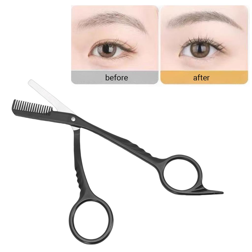 2 in 1 Eyebrow Scissors with Comb Ergonomic Handle Stainless Steel Brows Trimmer for Men Women