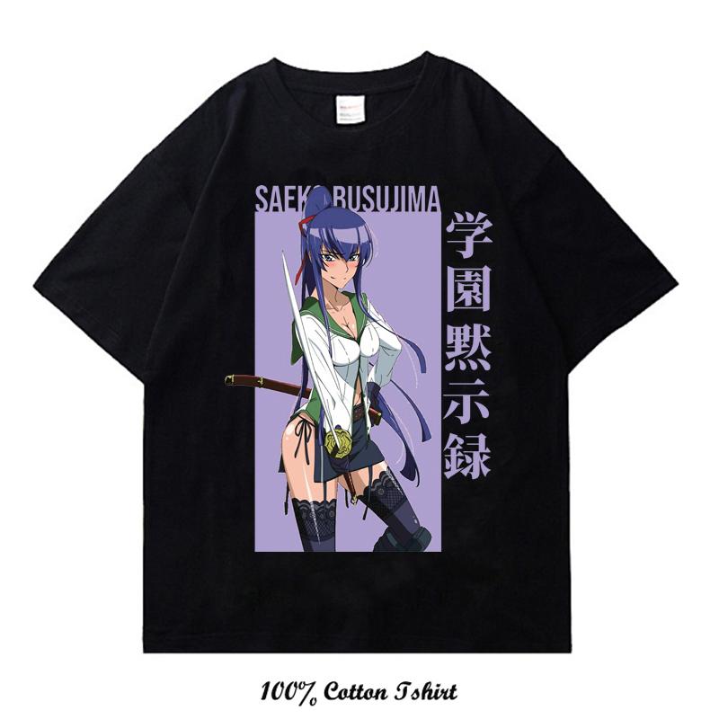 Japanese  Anime Highschool of the Dead Graphic Print T Shirt Fashion Plus Size Cotton Crew Neck Short Sleeve T Shirt Women Unisex