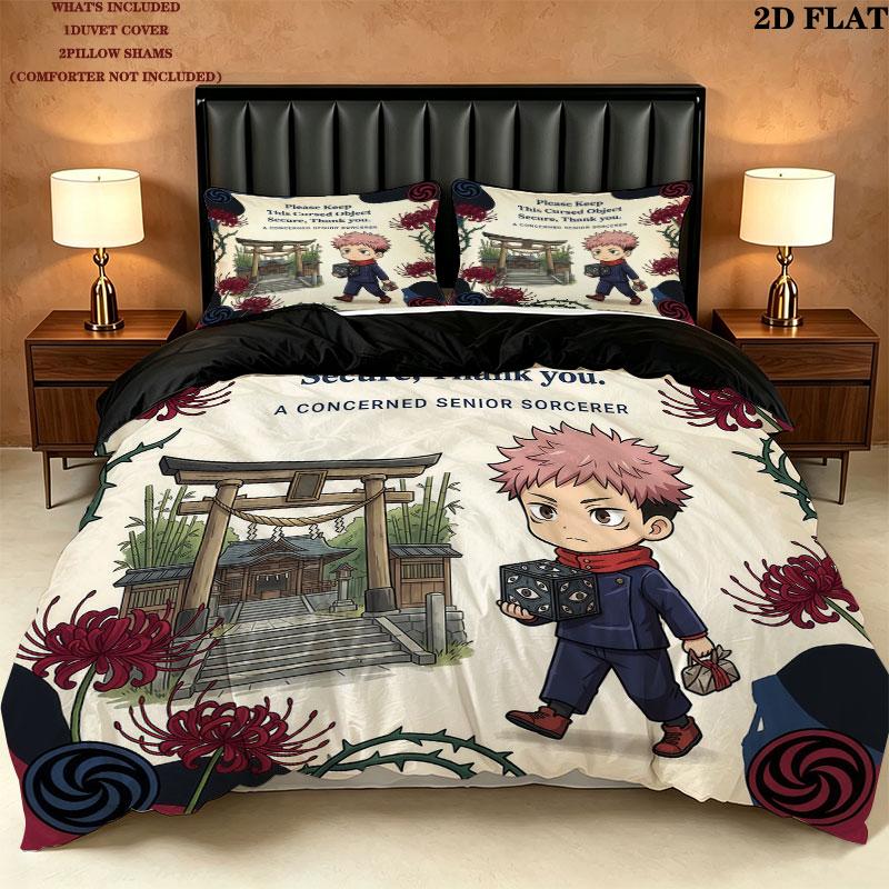 Jujutsu Kaisen Patrón Juego de Ropa de Cama Edredón Funda de Edredón Funda de Almohada Hogar Regalo de Cumpleaños(1 * funda nórdica + 2 * fundas de almohada, sin núcleo)