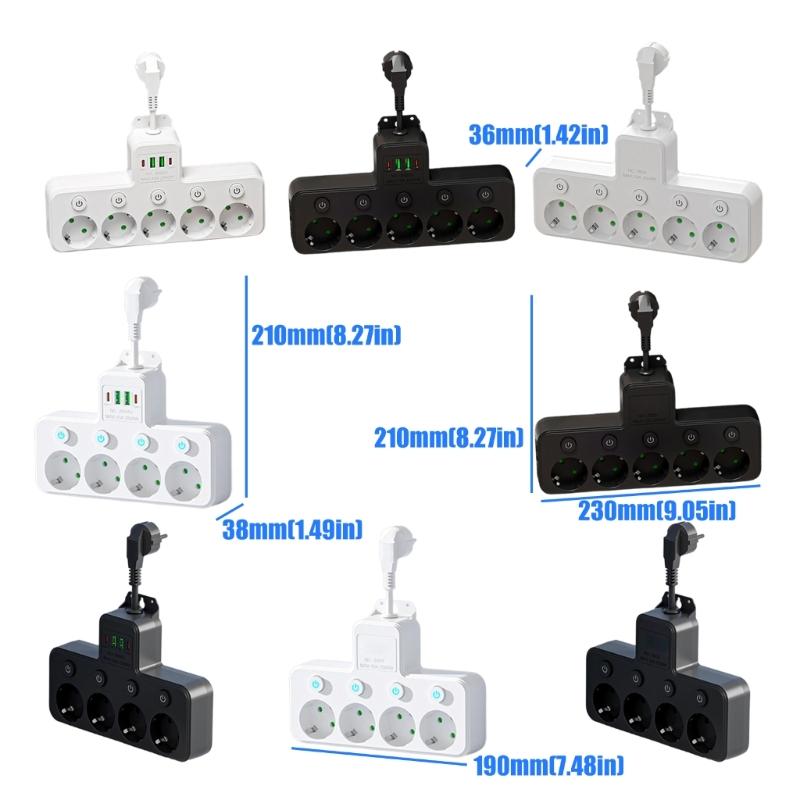 5 Outlet Wall Sockets with 2 USB And 2 Type C Ports Rotating 180 Degrees For Multiple Device Charging