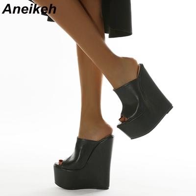 Aneikeh Yaz Moda kadın Terlik Seksi Platform PU Takozlar Peep Toe Roma parti ayakkabıları Sandalias Katır 35-42 Zarif YENI 2024