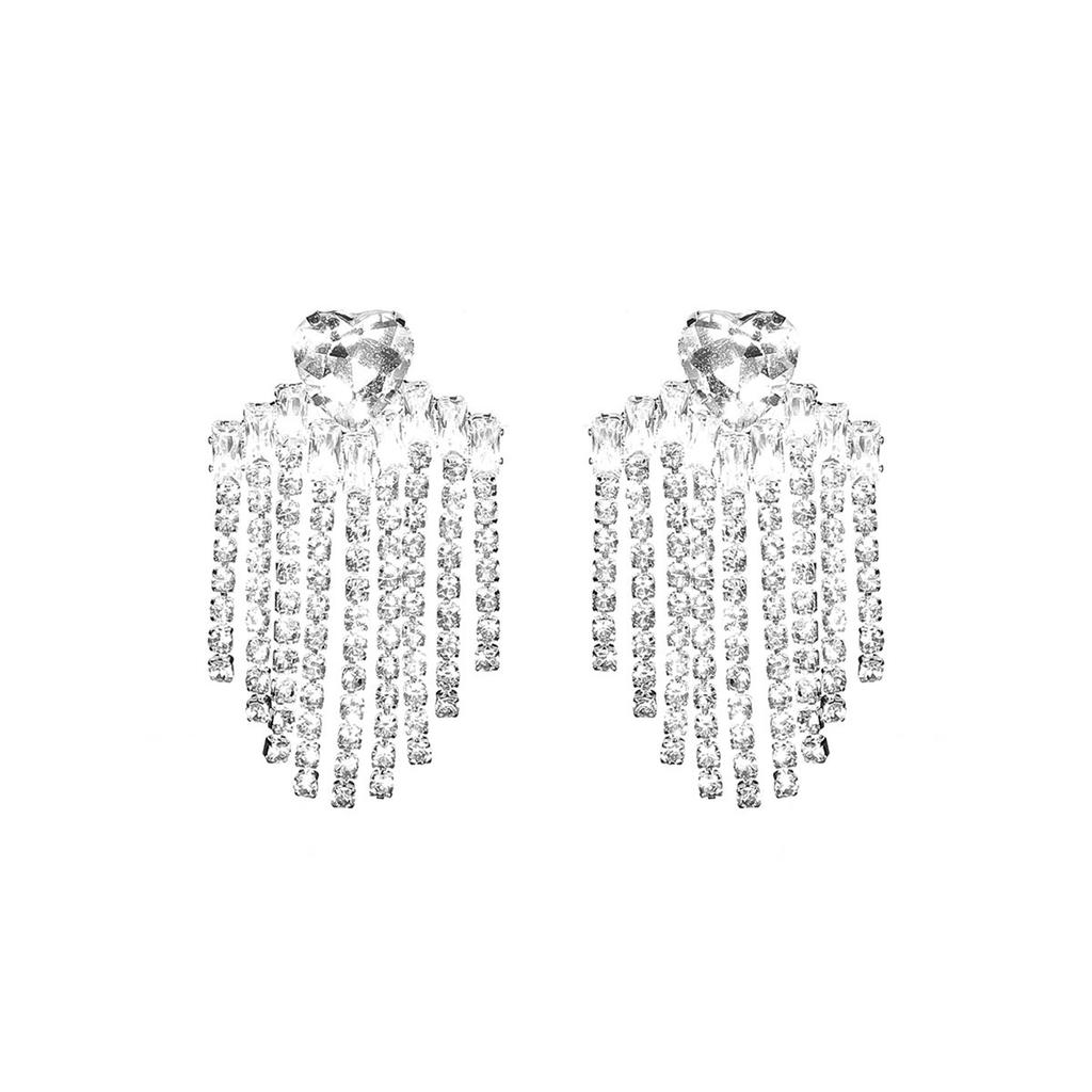 Fashion, fashion and luxury, super flash full of diamonds, long fringed earrings, women's high-end temperament, inlaid with zircon ear jewelry.
