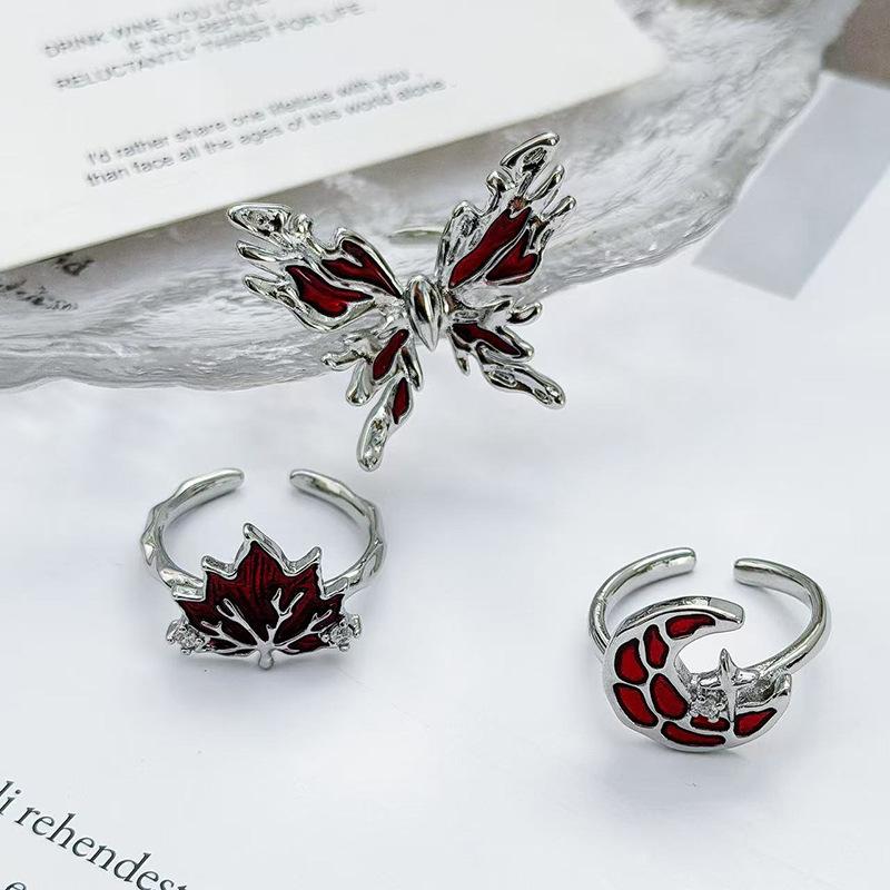 Red Enamel Dripping Oil Natal Year Dark High-End Open Ring Female Light Luxury Mori Niche Design Index Finger Ring