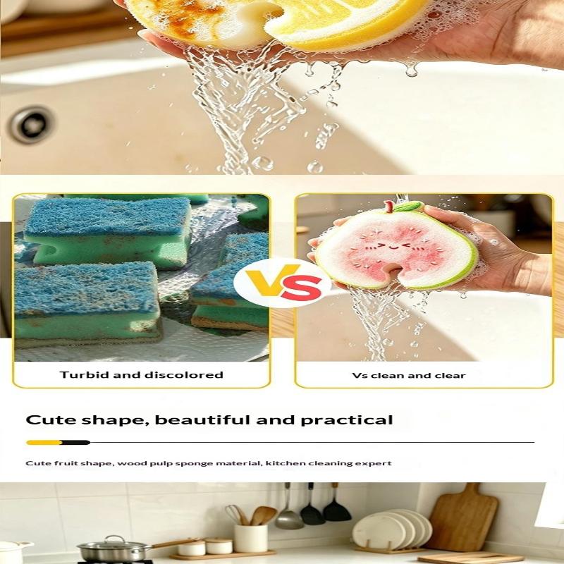 Cartoon Fruit Series Dish Sponge Brush Soft Bristle Scratch-Free Multipurpose Kitchen Cleaning Gadget for Home Use