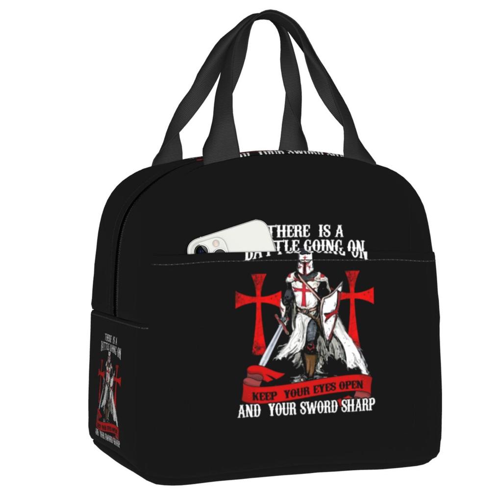 Templar Knight Jerusalem Cross Seal Medieval Warrior Symbol Thermal Insulated Lunch Bag Women Resuable Lunch Tote Food Box