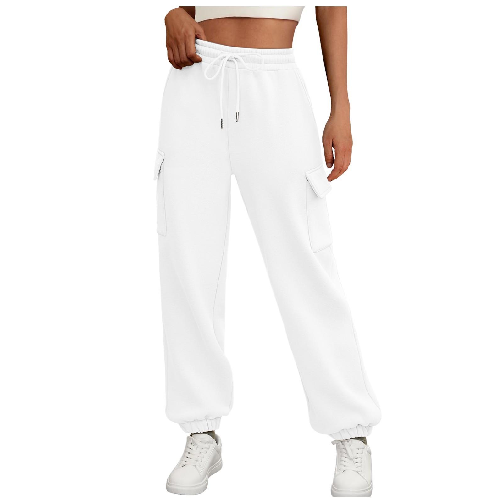 

Womens Wide Leg Sweatpants Casual High Waist Baggy Sweatpants Boyfriend Jogger Pants With Pockets Trousers M білий