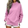 Women's High Neck Side Slit Sweatshirt Lightweight Loose Fit Long Sleeve Pullover for Fall